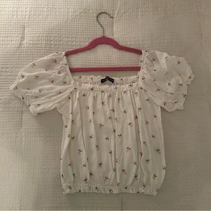 Rare Brandy Melville Mira Top Square Neck Babydoll Blouse Short Sleeve Floral